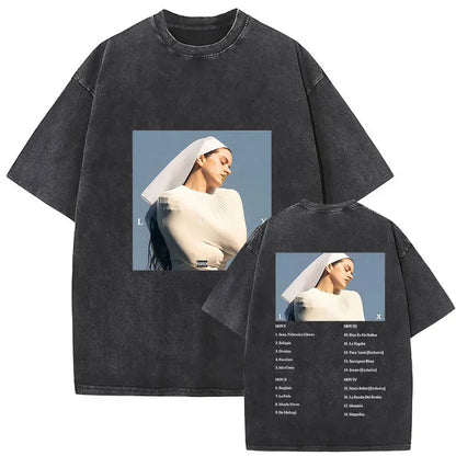 Rosalia Lux Tour Album 2025 Vintage Washed T Shirts Men Women Casual Oversized Cotton T-shirt Fashion Pop Print Clothing Tshirt