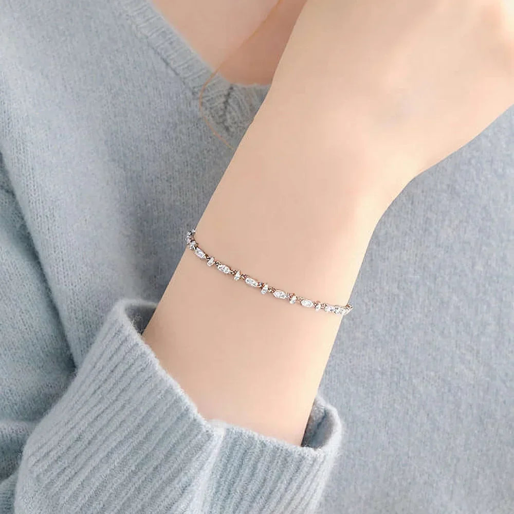 Oval Pear Cut Moissanite Tennis Bracelet s925 Silver Plated 18k White Gold GRA Certified Thin Bracelets for Women Man