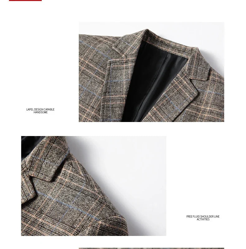 New Men Blazer Slim Fit Plaid Long Sleeve Smart Casual Blazer for Men 2026 Spring and Autumn Wedding Coat for Men Clothes