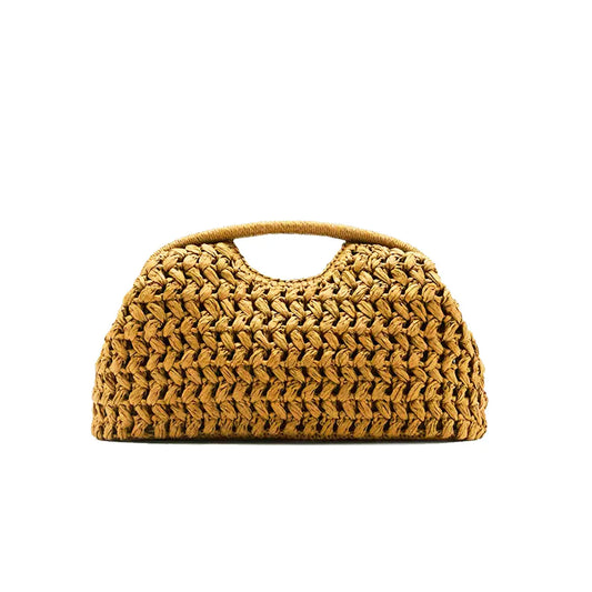 Seaside vacation style grass woven bag, spring and summer new style, European and American high-end feeling, hand-held gold clip