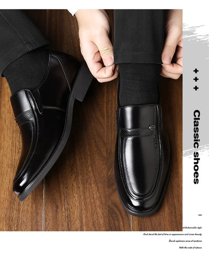 Men's Business Casual Leather Shoes round Toe Low Top Breathable Anti-Slip Rubber Outsole Comfortable Commuting Shoes