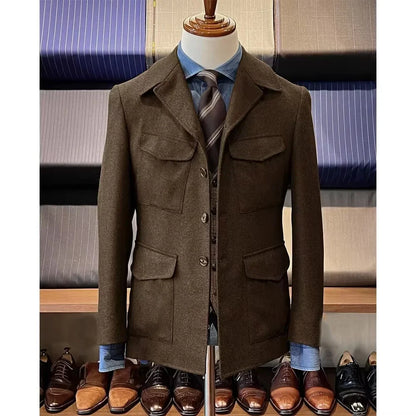 Men's Herringbone Hunting Jacket Casual 4 Pockets Fashion Design Vintage Tweed Blazers Blazer Single Breasted Comfortable Work