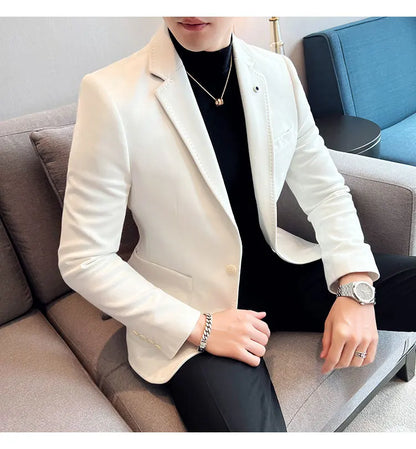 High-quality, fashionable men's stylish, versatile and trendy Korean-style slimming suede business casual suit