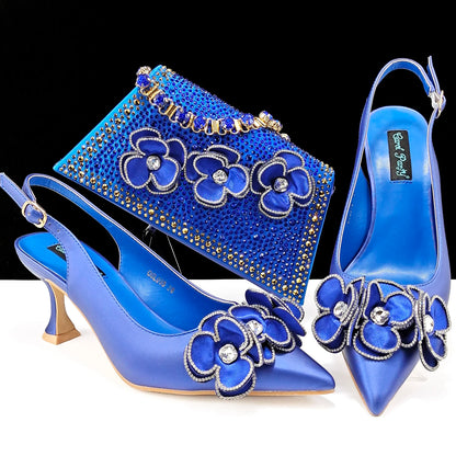 Women's Pointed Toe Shoes and Bag Flower Decoration Simple and Elegant Party Style Suitable for Party and Daily Use