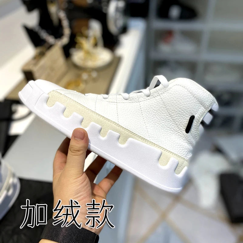 American European Fashion Casual Shoes Men High-top Sneaker Boots Cowhide Comfortable Leather Ankle Boots Lace-up Flat Trainers