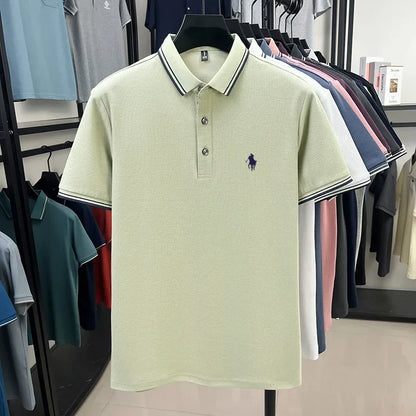 100% pure cotton men's short sleeved summer new golf casual polo shirt high-end brand designer pony embroidery design Tshirt top