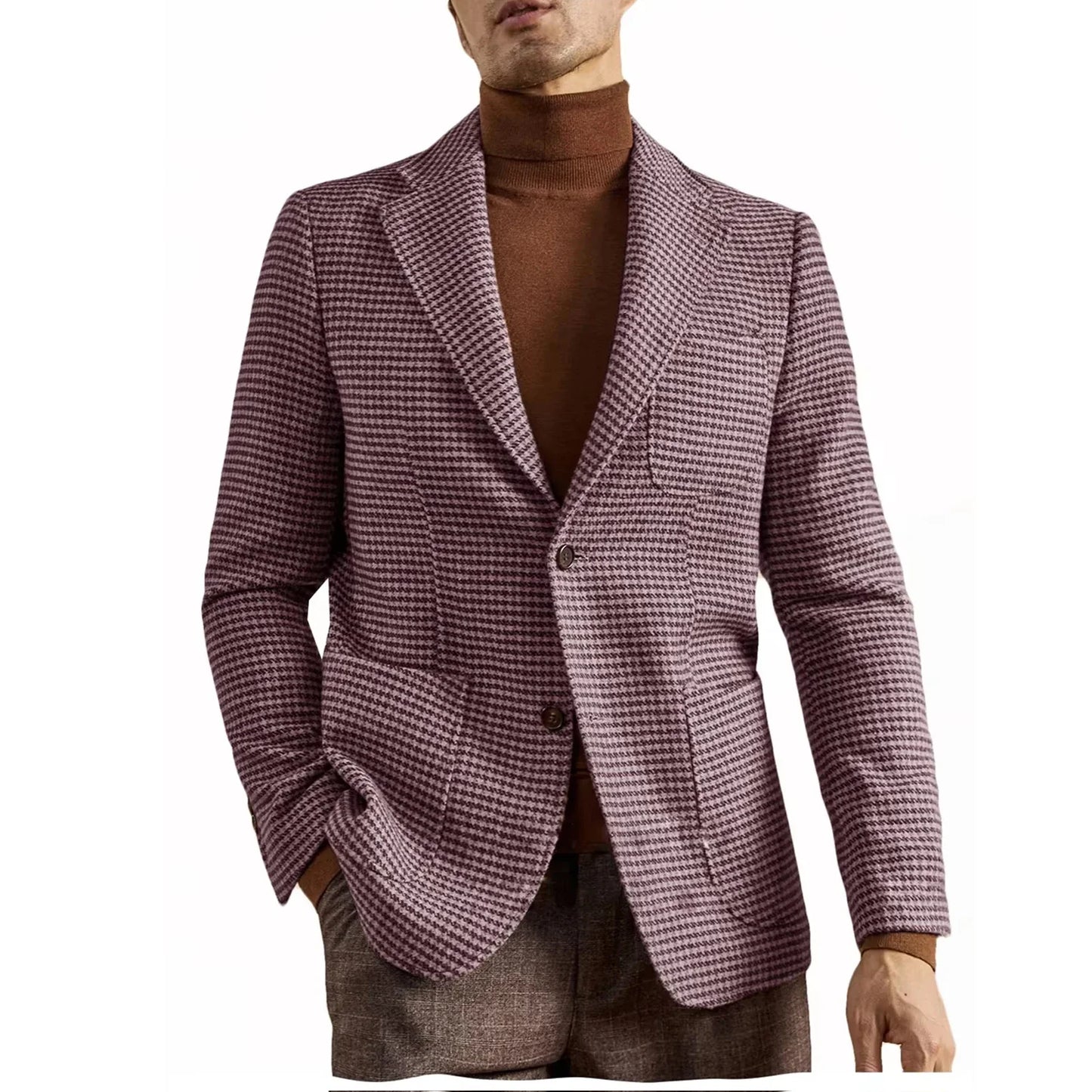Men's Retro Suit Jacket English Style Casual Men's Large Size Jacket British Gentleman Wool Suit Trendy Tweed Houndstooth Suits