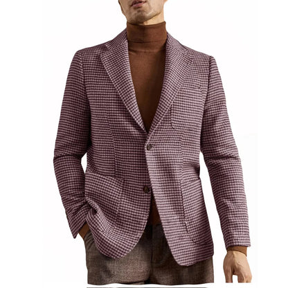 Men's Retro Suit Jacket English Style Casual Men's Large Size Jacket British Gentleman Wool Suit Trendy Tweed Houndstooth Suits