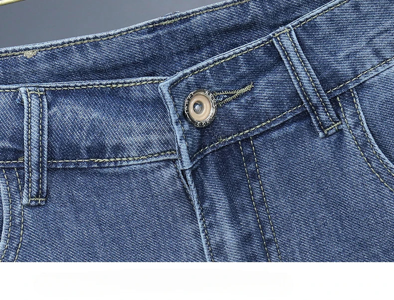 Summer Thin Men's Embroidered Denim Shorts Fashion Stretch Slim Breathable Straight Jeans Personality Bermuda Short Pants Male