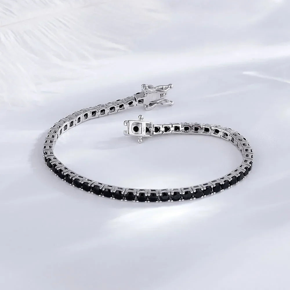 Solid 925 Silver Tennis Bracelet 3mm Black Cubic Zircon Chain Jewelry for Women Men Gift