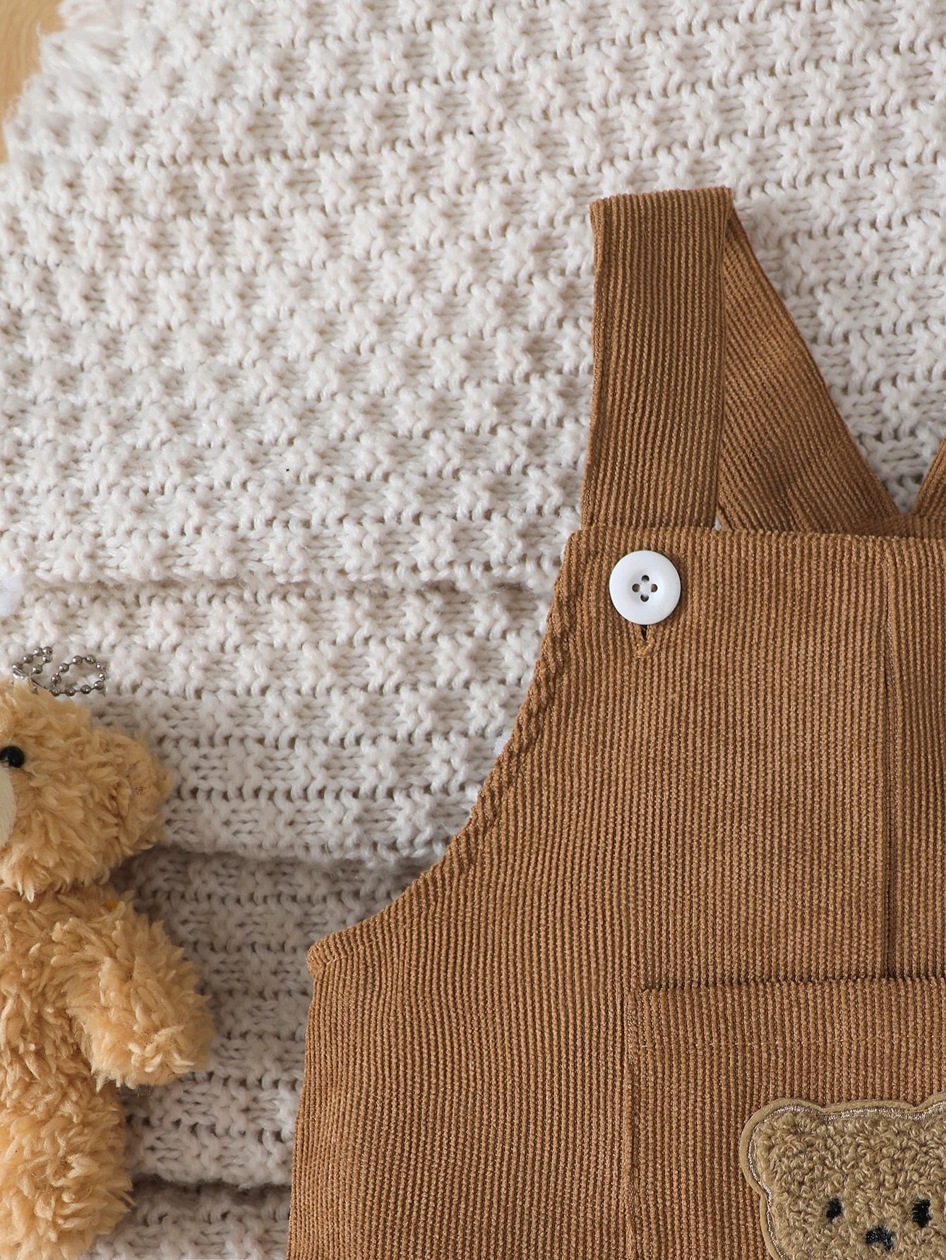 Corduroy Baby Boy Pants with Cute Bear Pattern And Pocket Design Casual Comfortable All-Season Adjustable Waist Bib Overalls
