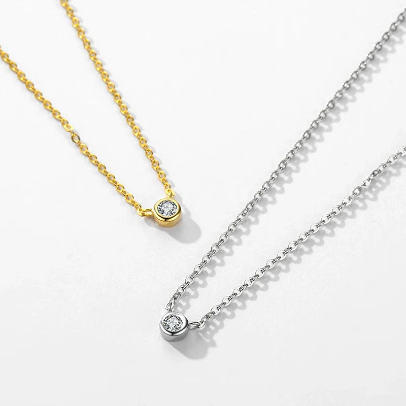 925 Sterling Silver Simple 4mm Zircon Link Chain Pendant Necklace Fine Jewelry Fashion Choker Necklace For Women