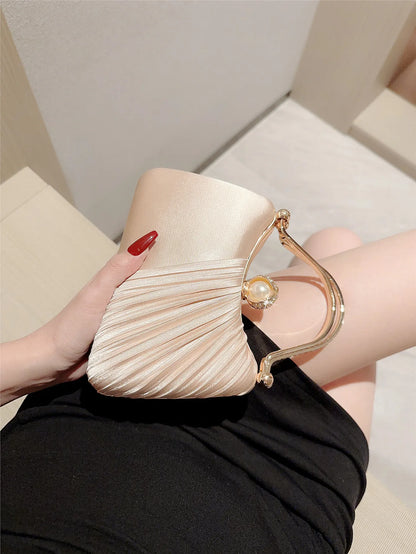 A fashion casual Satin Pleated Design Evening Bag Shiny Rhinestone Decor Prom Bag Romantic Wedding Bag Party Bag Evening Bag Dress Bag Bridal Bag Chain Bag Cocktail Handbag