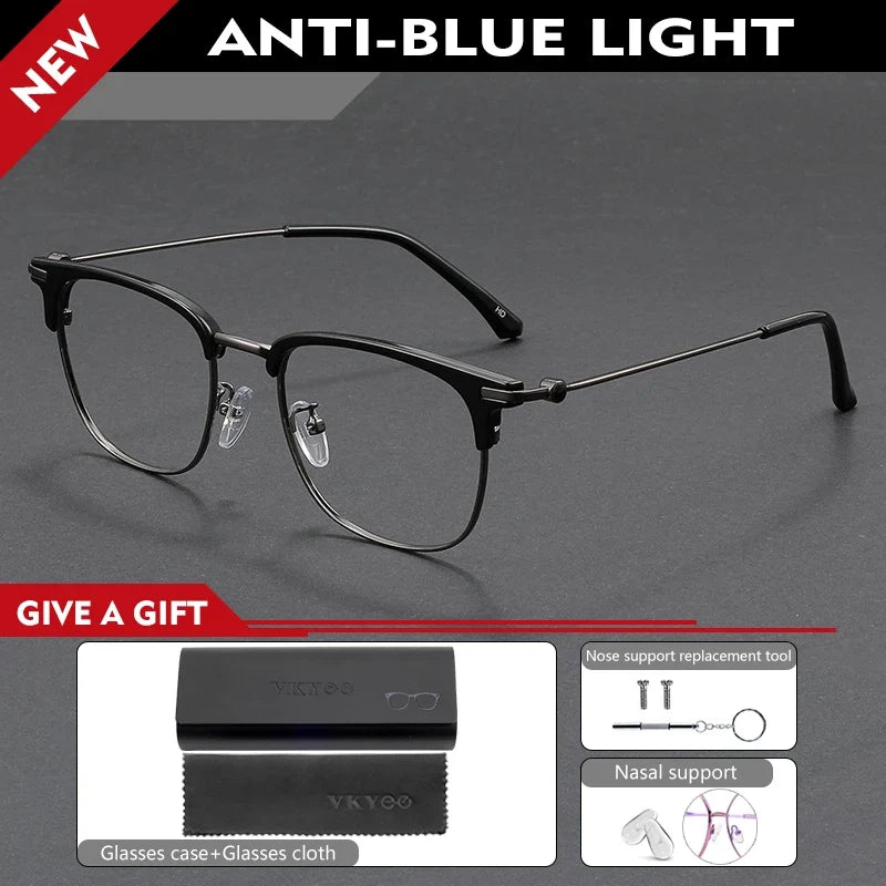 Fashion Vintage Teal Pure Titanium Eyeglasses Men and Women Computer Blue Blocking Myopia Customizable Prescription D8060