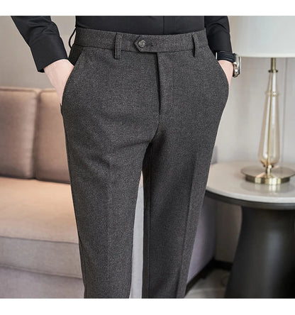 Autumn Winter Woolen Cloth Thickened Suit Pants High Quality Men Business Slim Trousers Formal Wear Office Social Dress Pants