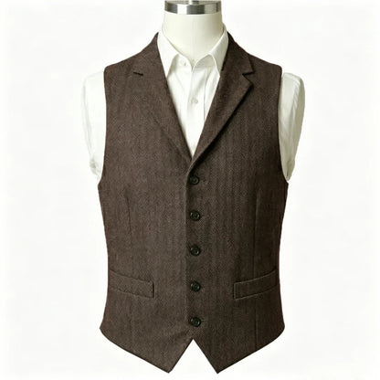 Men Vest Army Green Herringbone Single Button With Lapel Waistcoat For Wedding Business Office Work Daily Casual Men Suit Vest