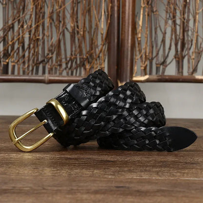 3.0 Cm Pure Cowhide Genuine Leather for Men Women High Quality Jeans Pin Buckle Knit Couple Belts Cowboy Ladies Fashion Designer