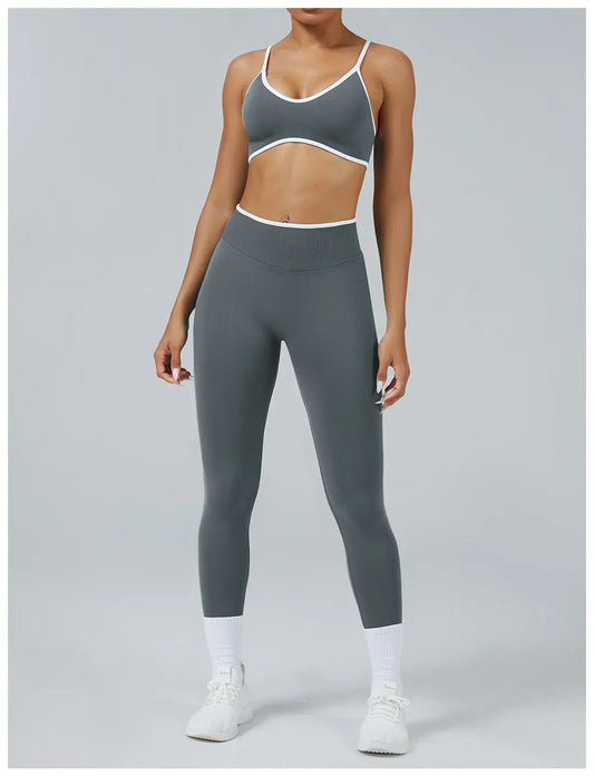 Women's Color Block Seamless High-Stretch Yoga Set, Butt Lifting Yoga Pants, Breathable Quick-Dry Active Workout Outfit