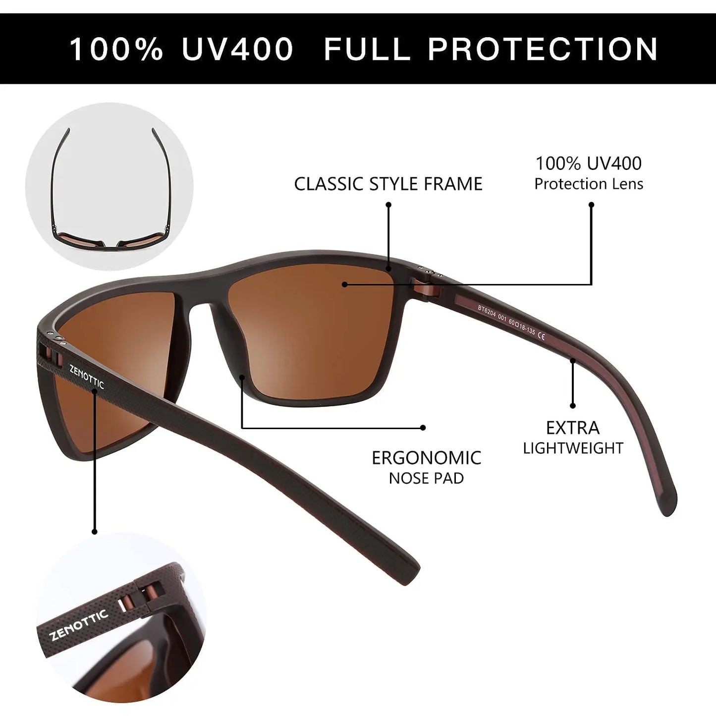 Polarized Sunglasses for Men Shades Lightweight TR90 Frame UV400 Protection Square Outdoor Trave Driving Sun Glasses