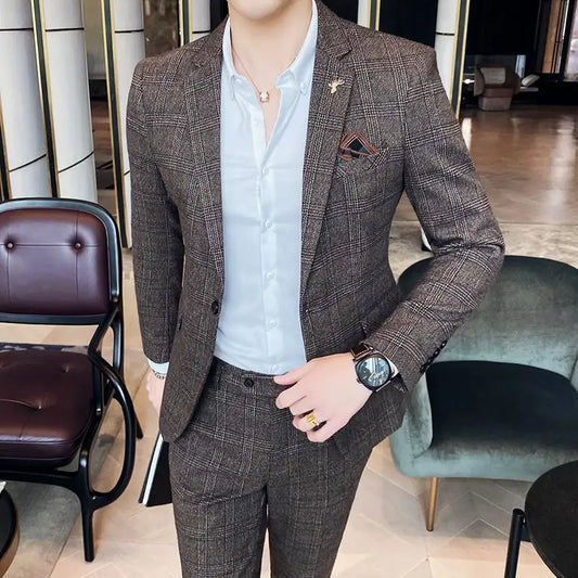 Men's Slim Fit Business Suit High Quality Boutique Fashion Two-Piece Set Handsome Trend Banquet Four Seasons Trousers Included