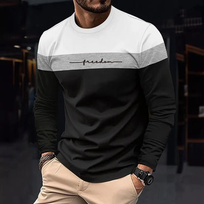 2026 Autumn Men's T-Shirt Clothing Fashion Oversized Crew Neck Long Sleeve T-Shirt Top Simple Casual Stripe T-Shirts For Men