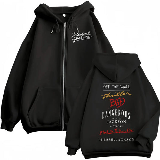 90's Rock Singer Michael Jackson Album Print Zipper Hoodie High Quality Fashion Zip Up Pullovers Men Women Oversized Sweatshirts