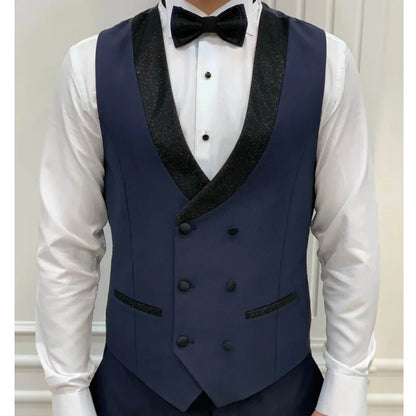 Men Vest Gray Double Button With Black Lapel Waistcoat Suit Fit Wedding Birthday Banquet Party Business Work Tuxedo Men Suit