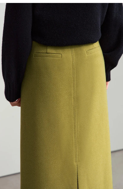 Minimalism Women's Elegant Commuter Skirts with Velvet Belt 2024 Winter Twill Fabric Warm Slit Straight Midi Skirt 12444183