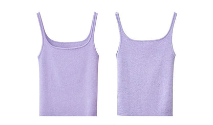 Women's Tank 2026 Summer New Solid Color Slim Fit Short Cami Square U-Neck Crop Sleeveless Layering Vest For Women 12622083