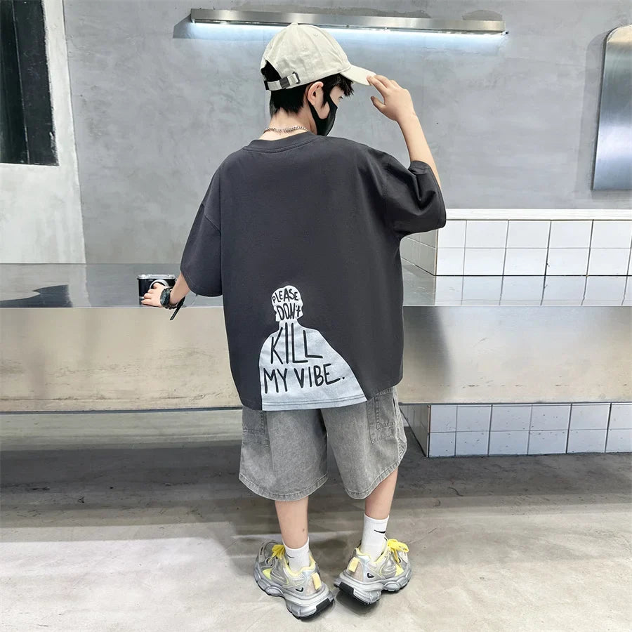 Fashion Kids Designer Summer Clothing Set for Tween Boy High Street Outfits Children New Arrival 2 Pieces Tracksuit Clothes Suit