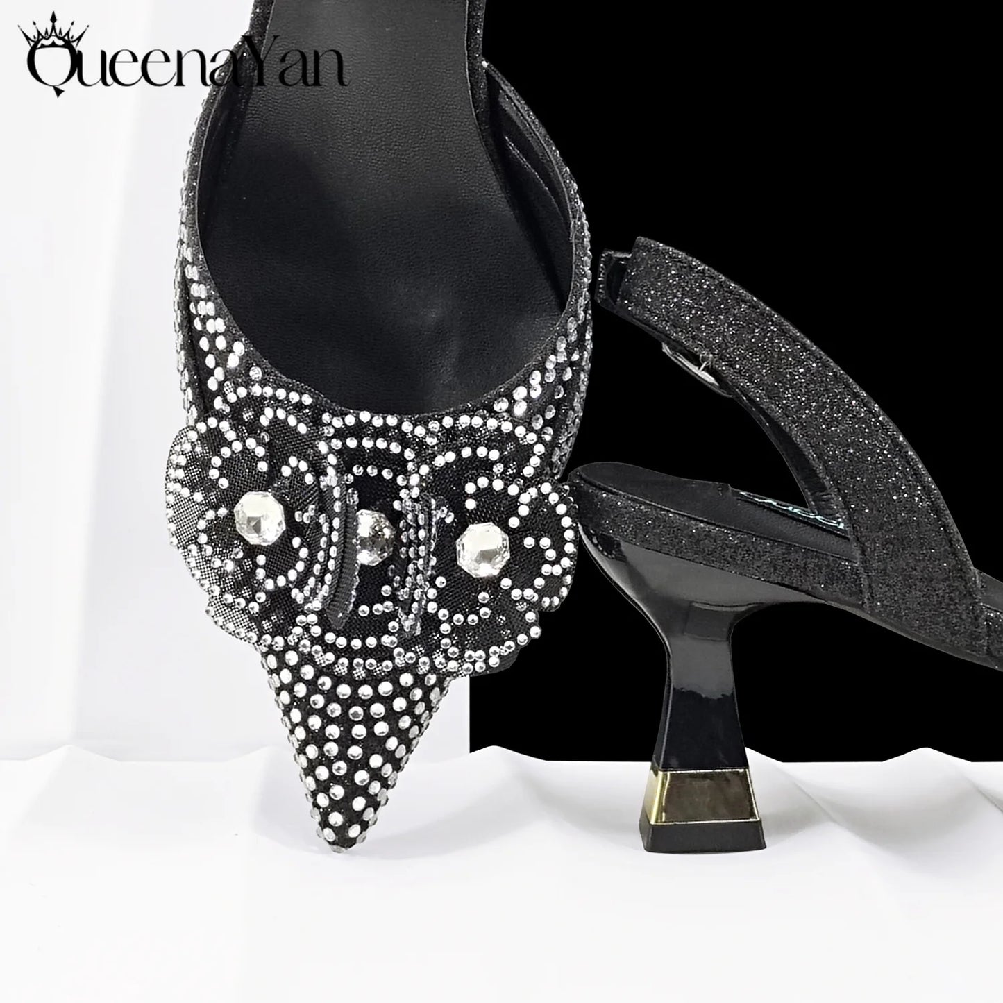Elegant African-Inspired Evening Shoes and Handmade Clutch Set Pointed Toe High-Heel Women's Footwear and Matching Bag