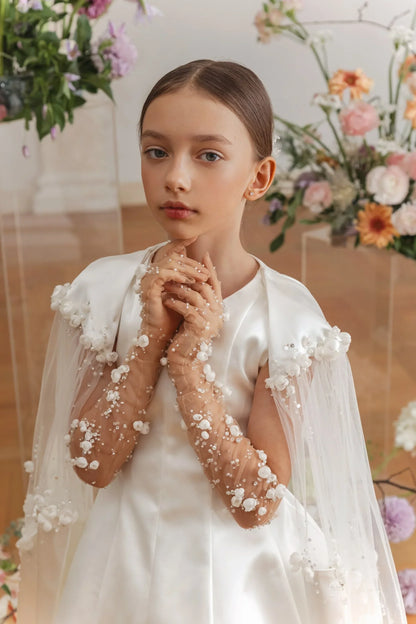 Short Flower Girl Dresses For Wedding Customized White Floral Baby Girl's Birthday Gowns With Cape First Communion Dress