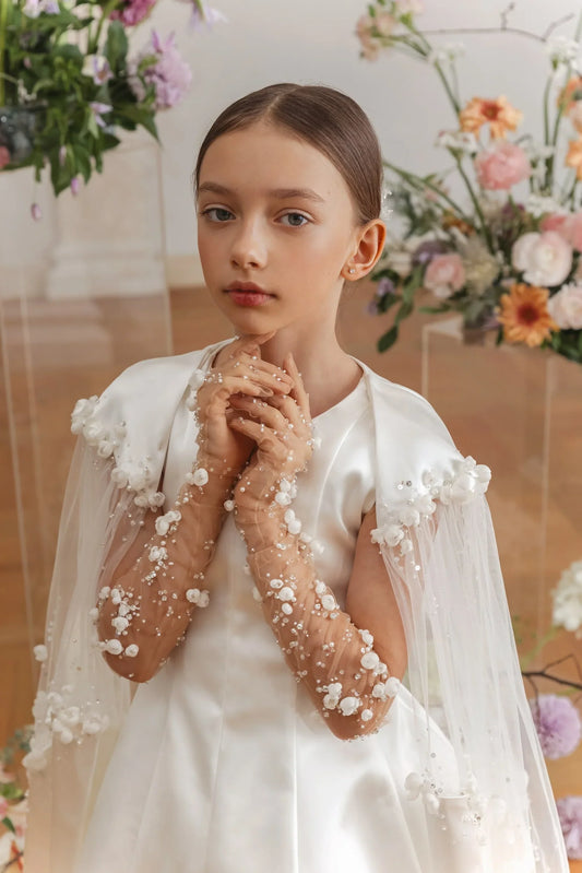 Short Flower Girl Dresses For Wedding Customized White Floral Baby Girl's Birthday Gowns With Cape First Communion Dress