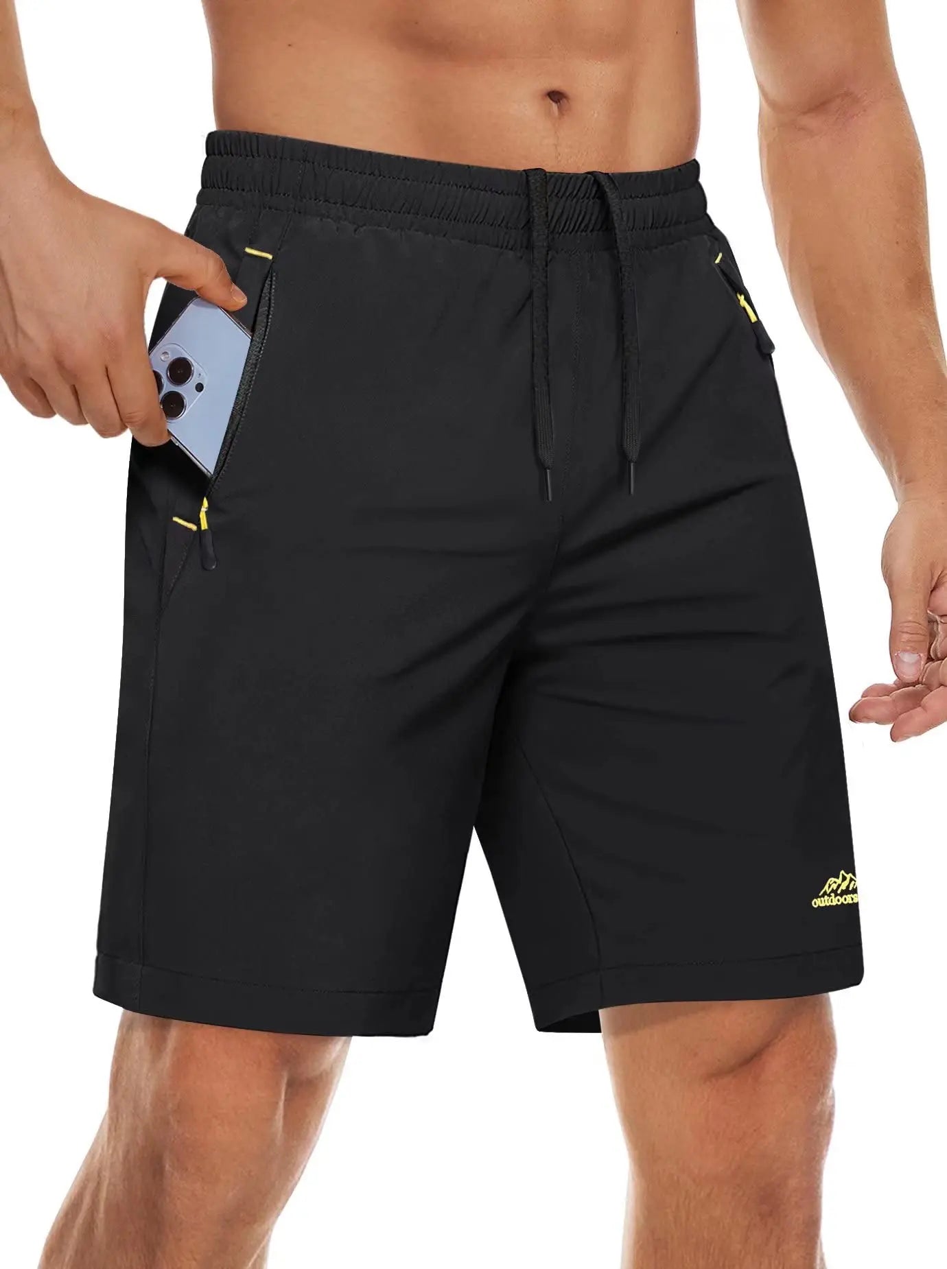 Quick Dry Athletic Shorts with Zipper Pockets Men's Summer Running Shorts Gym Training Workout Fitness Hiking Shorts