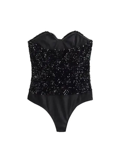 Strapless Sequin Bodysuits for Women, Backless Bodysuits, Sweetheart Neck, Female Playsuits, Sexy Fashion