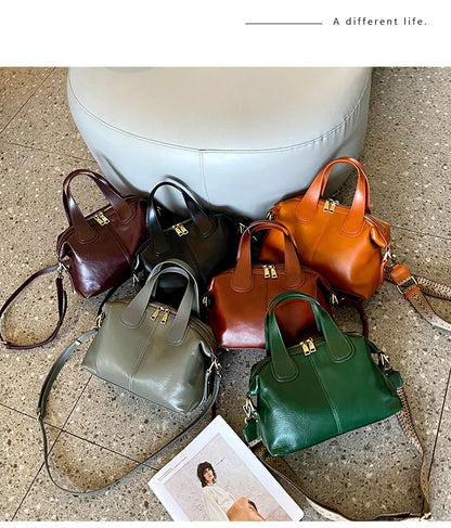 MS Genuine Leather Woman Bags Luxury Retro Shoulder Handbag Vintage Lady Messenger Casual Tote Crossbody Purses Black 2023 New