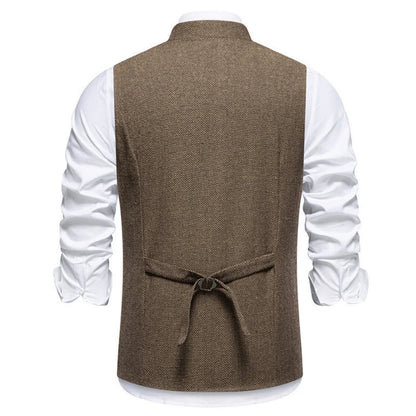 Men Vest Brown Herringbone Height Collar Single Button Waistcoat For Wedding Business Work Office Daily Casual Men Suit Vest