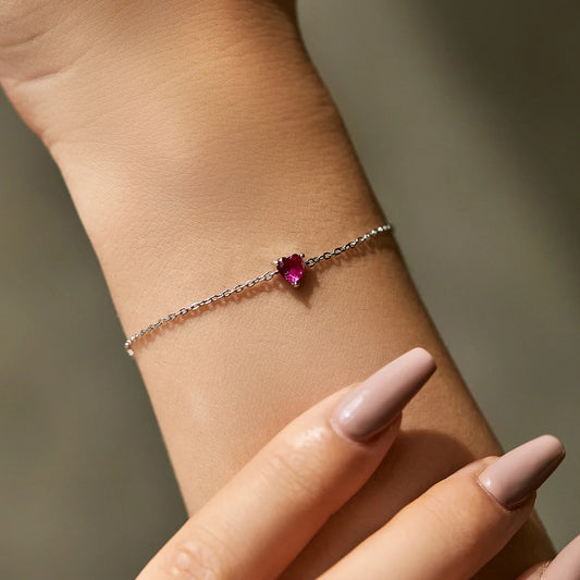 Bracelet Cœur Zircon Rouge Romantique en Argent Sterling 925 - Élégante Chaîne de Maillons Simple pour Femme - Cadeaux de Bijoux Fins