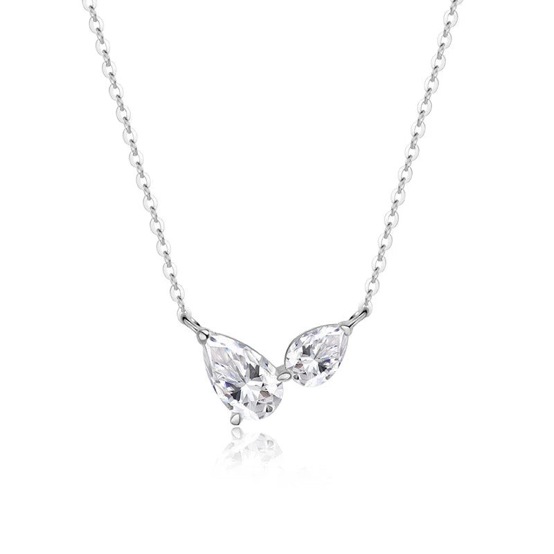 Pear Cut All Moissanite Necklace for Women 2 Gems Lab Diamond Female Pendant 100% 925 Sterling Silver Jewelry Wholesale