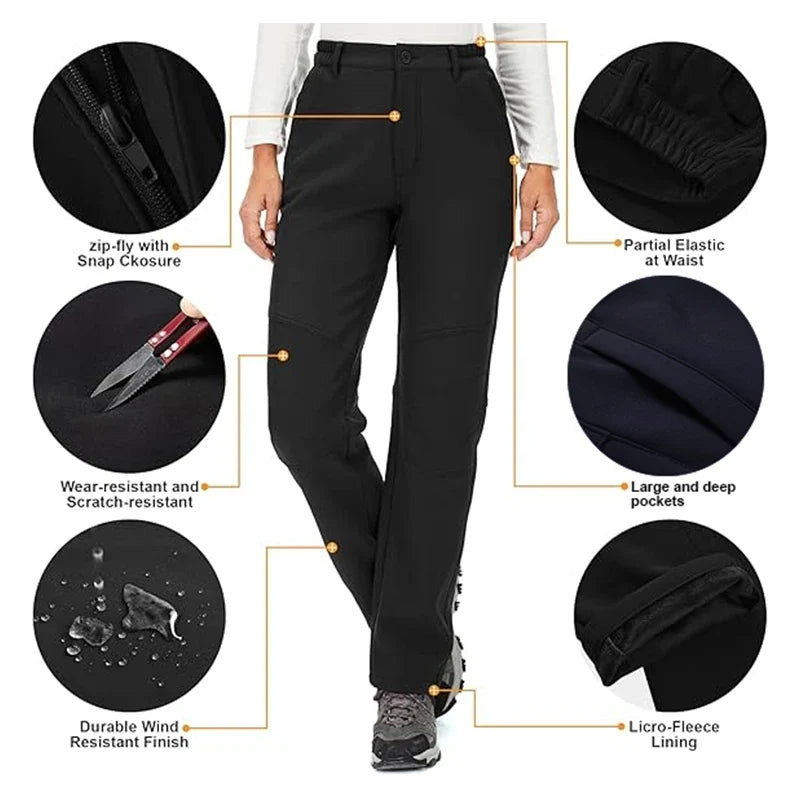 Windproof Thermal Pants for Women, Soft Trousers for Hiking, Camping, Outdoor Sports, Mountain Climbing, Travel, Winter