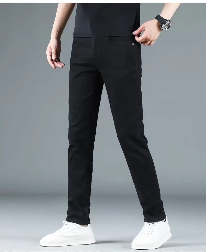 Korean Man Designer Clothes 2025 White Jeans Men Spring Autumn Printed Students Slim Stretch Pencil Pants Workwear Long Trousers
