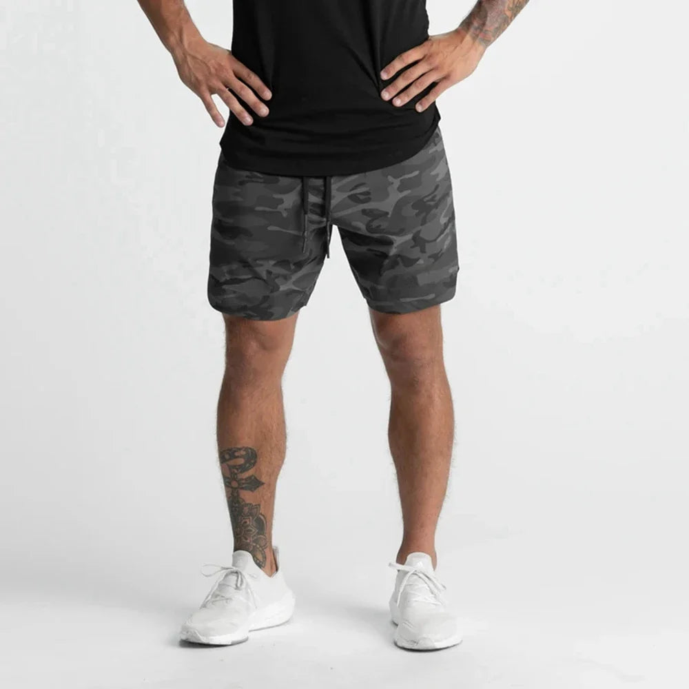 Mens Workout Fitness Shorts Camo Thin Style Breathable Jogger Gym Bodybuilding Quick Dry Running Shorts Zipper Phone Pockets
