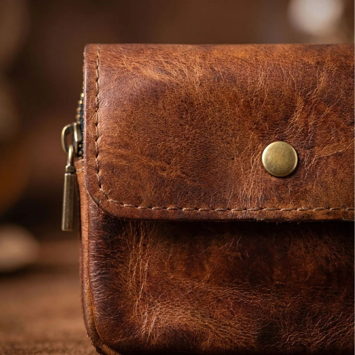 Custom Engravable Logo Full Grain Vegetable Tanned Leather Coin Purse Vintage Large Capacity Multi-Card Holder Wallet