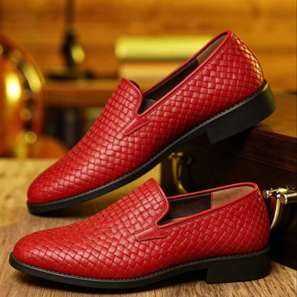 Classic Luxury Men's Leather Shoes, Knit Design Formal Derby Oxford Shoes, Business Casual Footwear for Party