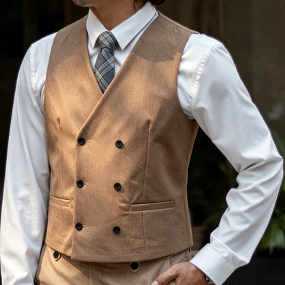 Men Vest Double Breasted V Neck Solid Waistcoat For Wedding Grrom Banquet Business Party Work Office Casual Daily Men Suit Vest