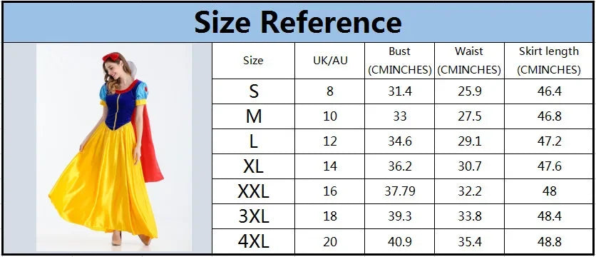 Adult Cosplay Dress Snow White Girl Princess Dress Women Adult Cartoon Princess Snow White Halloween Party Costume