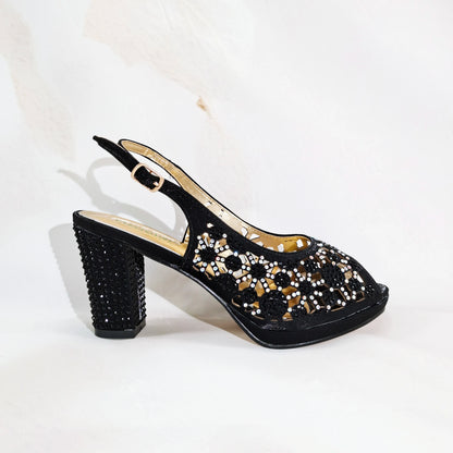 2025 New Rhinestone Design African-Inspired Shoe and Bag Set Olive Toe-Exposing Comfortable Women's High Heels Trending on INS