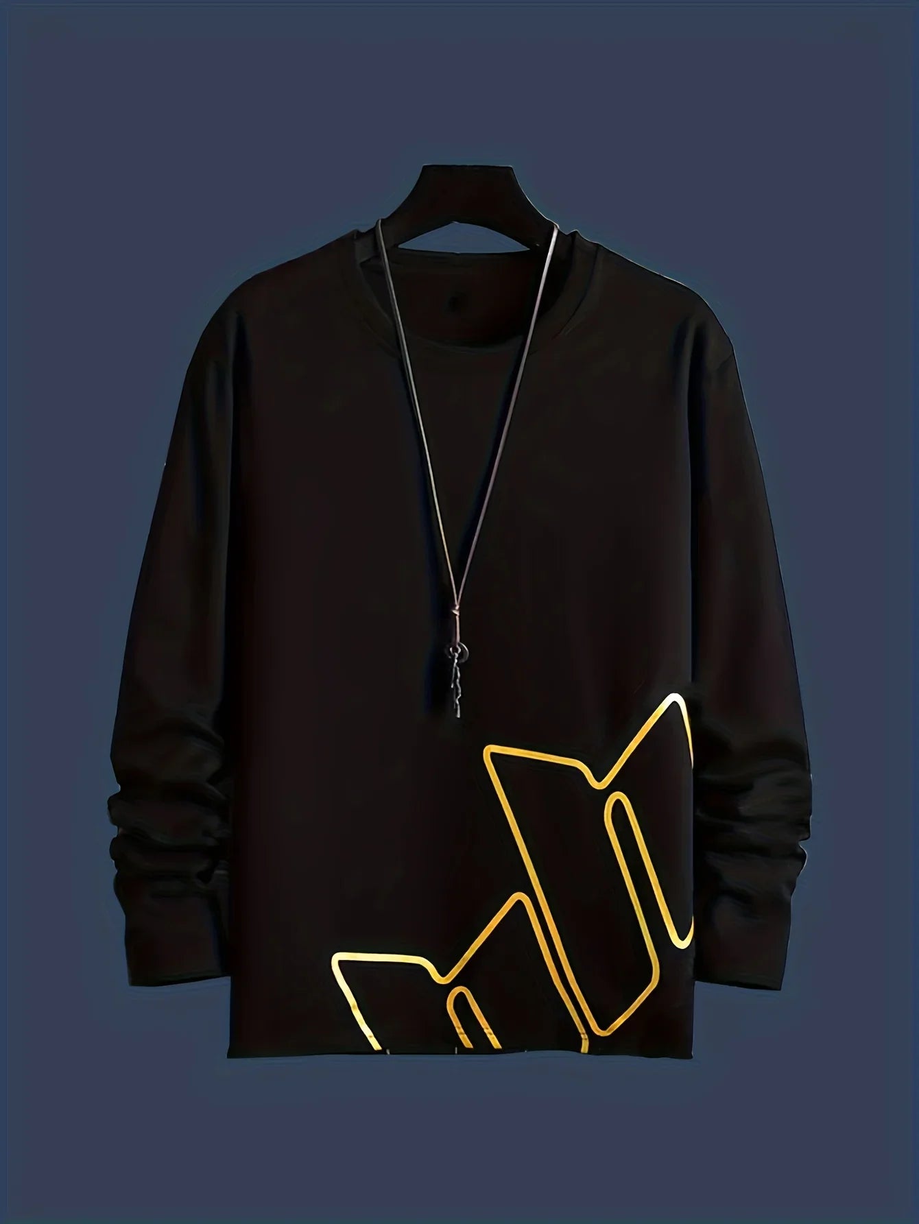 Loose Men's Solid Color Comfortable Breathable round Neck Printed Casual Trendy Long Sleeve Base Shirt for Spring Autumn Daily