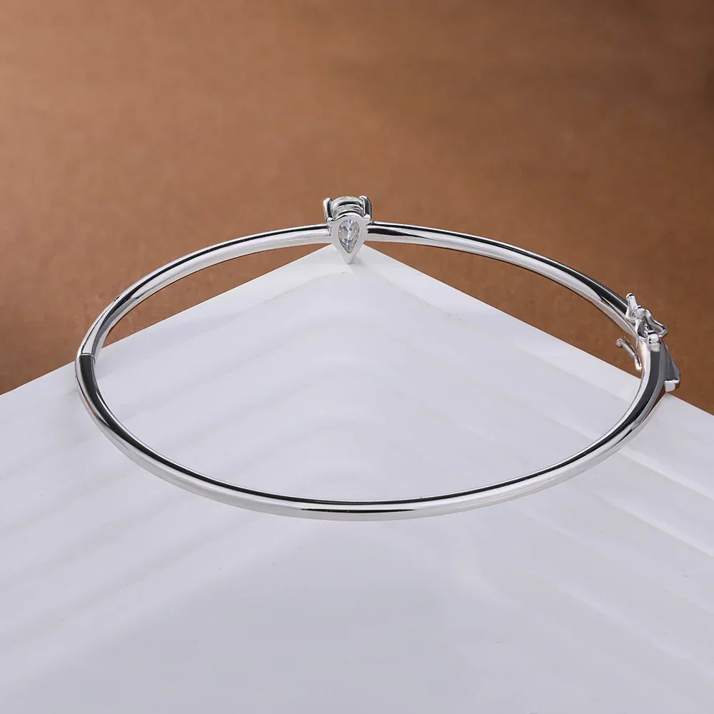 1CT Solitaire Waterdrop Moissanite Bangles for Women 925 Sterling Silver Pear Cut Diamond Bracelet with Certificate Fine Jewelry