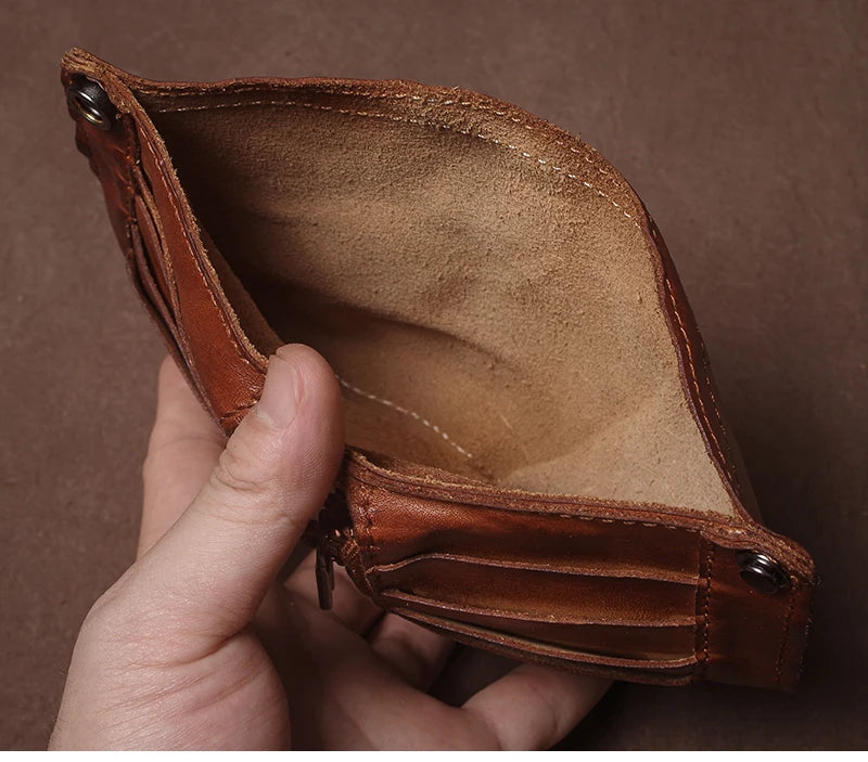 Luxury Brand Men's Genuine Leather Wallet High Quality Vintage Bifold Money Clip Credit Card Holder with Zipper Coin Pocket